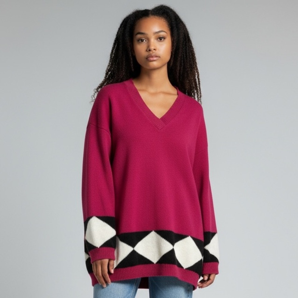 Vintage Oversized Geometric Knit Sweater “Sostanza” 100% Cotton​​​​